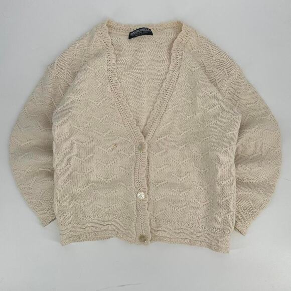 Vintage David Brett Cross Knit Cream Cardigan 90s woman’s size M - Picture 1 of 7
